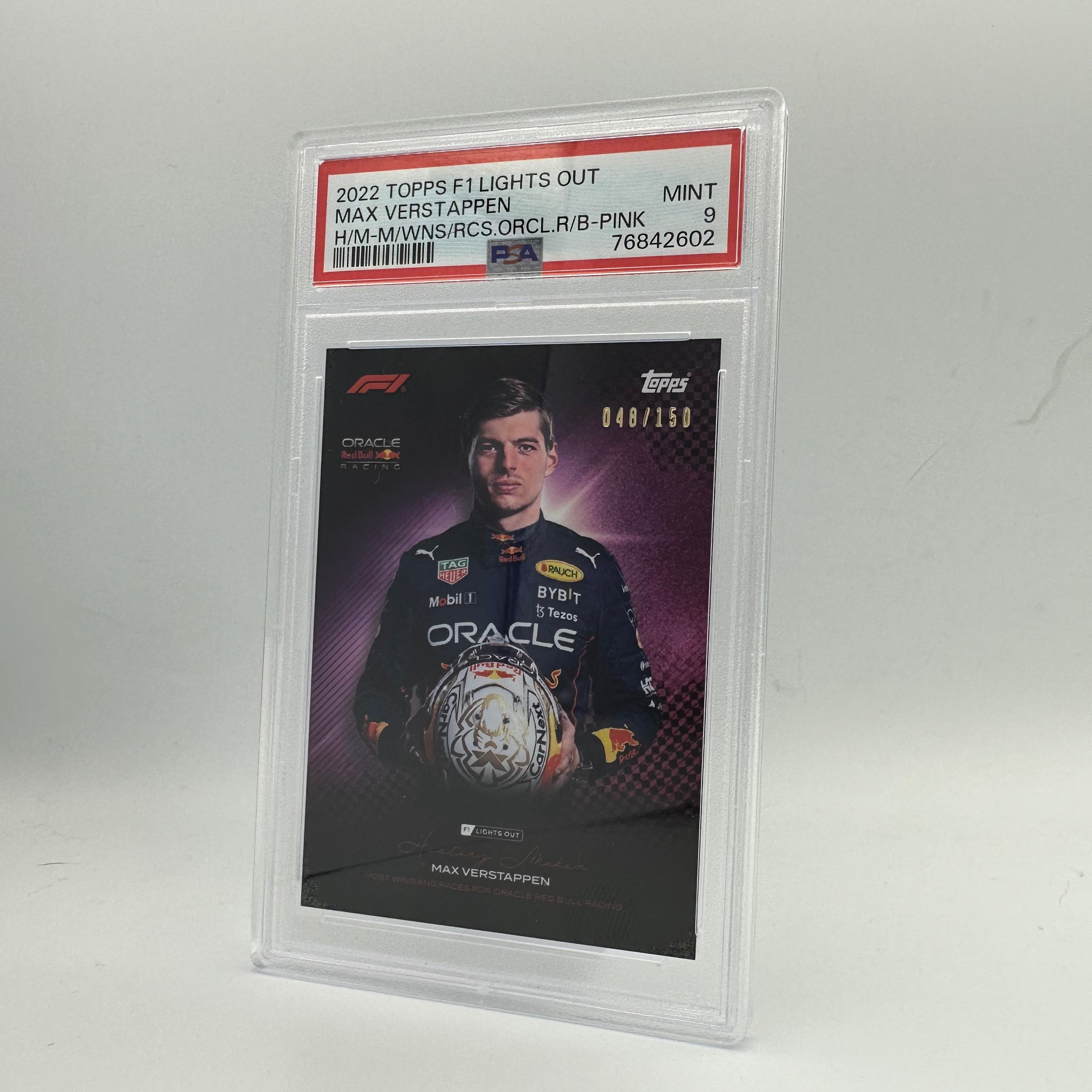 PSA 9 Graded 048/150 Max Verstappen History Maker Trading Card - Most F1 Wins & Races Record Holder - Pink Parallel Limited Edition - Perfect for F1 Collectors & Racing Memorabilia Displays