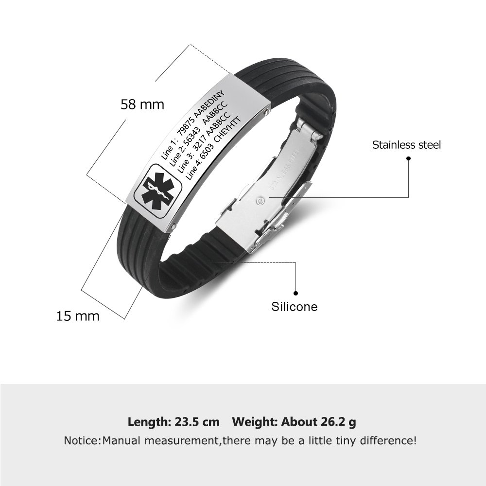 Personalized Medical Alert Bracelet for Men & Women - 9 Inch Engraved Silicone Emergency ID Wristband - Ideal for Sports, Travel & Daily Safety