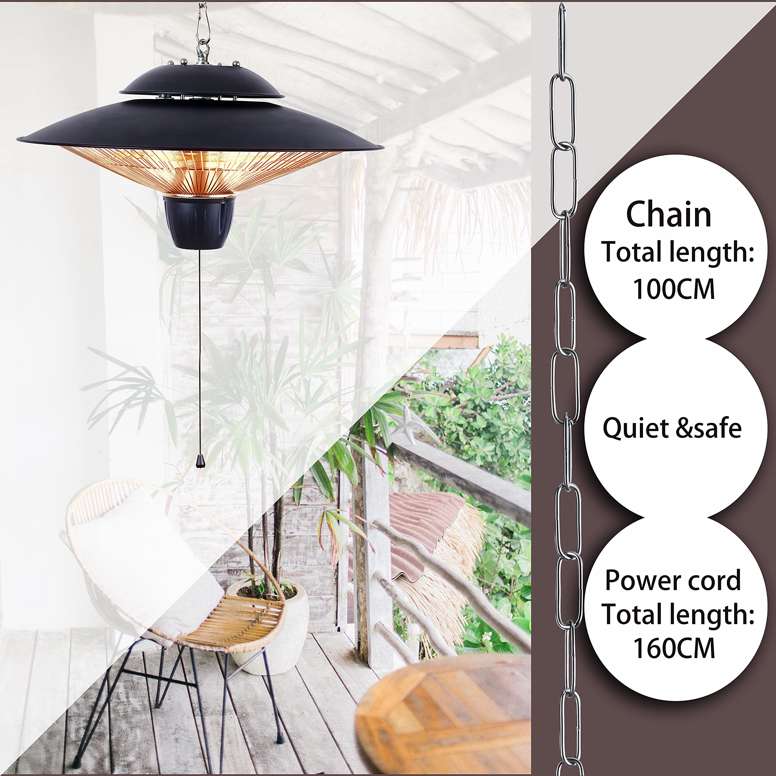DONYER POWER 1500W Electric Patio Heater - Ceiling Mounted Outdoor/Indoor Space Heater for Patio, Garage, Restaurant & Commercial Use