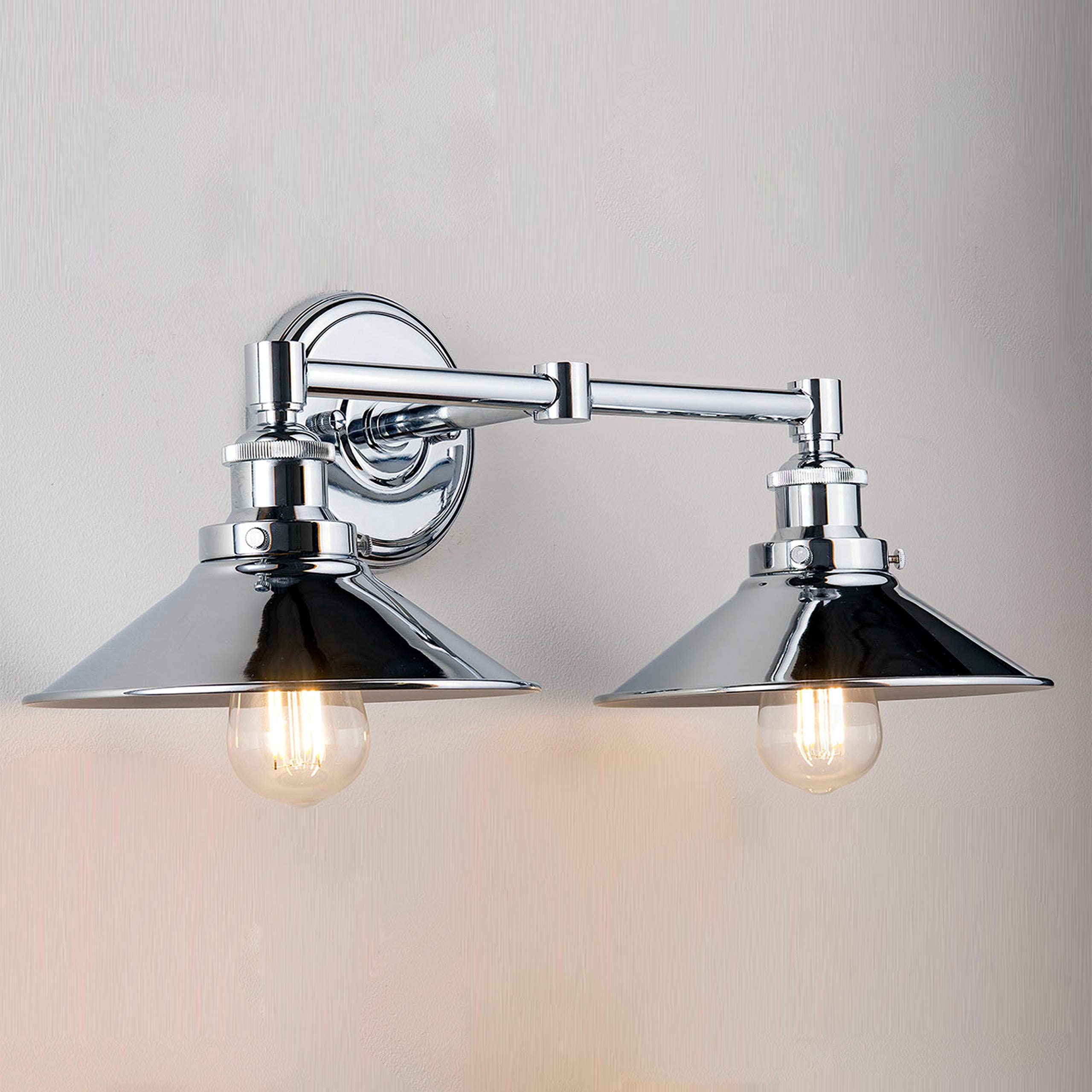 Liara Andante 2-Light Industrial Vanity Light in Polished Chrome - Farmhouse Bathroom Lighting Fixture with Bulbs Included - Perfect for Mirror Lighting, Powder Rooms & Modern Farmhouse Decor