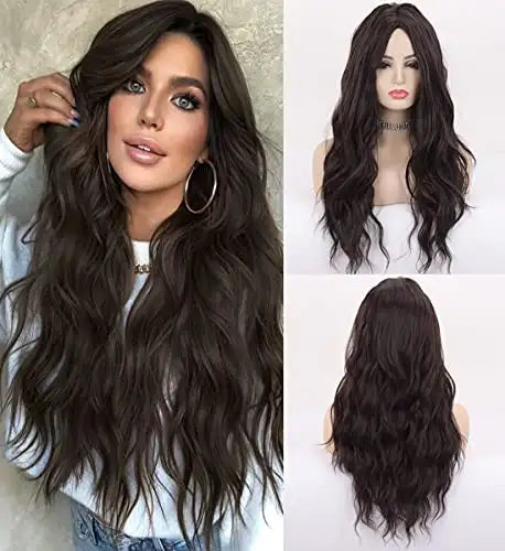 Long Wavy Synthetic Wig with Natural Center Part - Perfect for Cosplay, Halloween, and Daily Fashion Styling