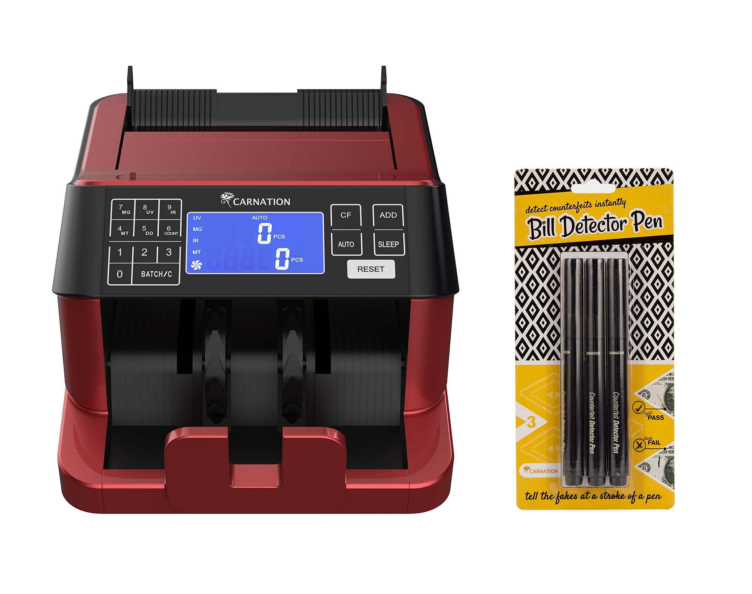 Authentic CARNATION USA Bill Counter with Advanced Counterfeit Detection - UV, Infrared, Magnetic, Metal Thread & Size Verification | Perfect for Banks, Retail Stores & Cash-Intensive Businesses