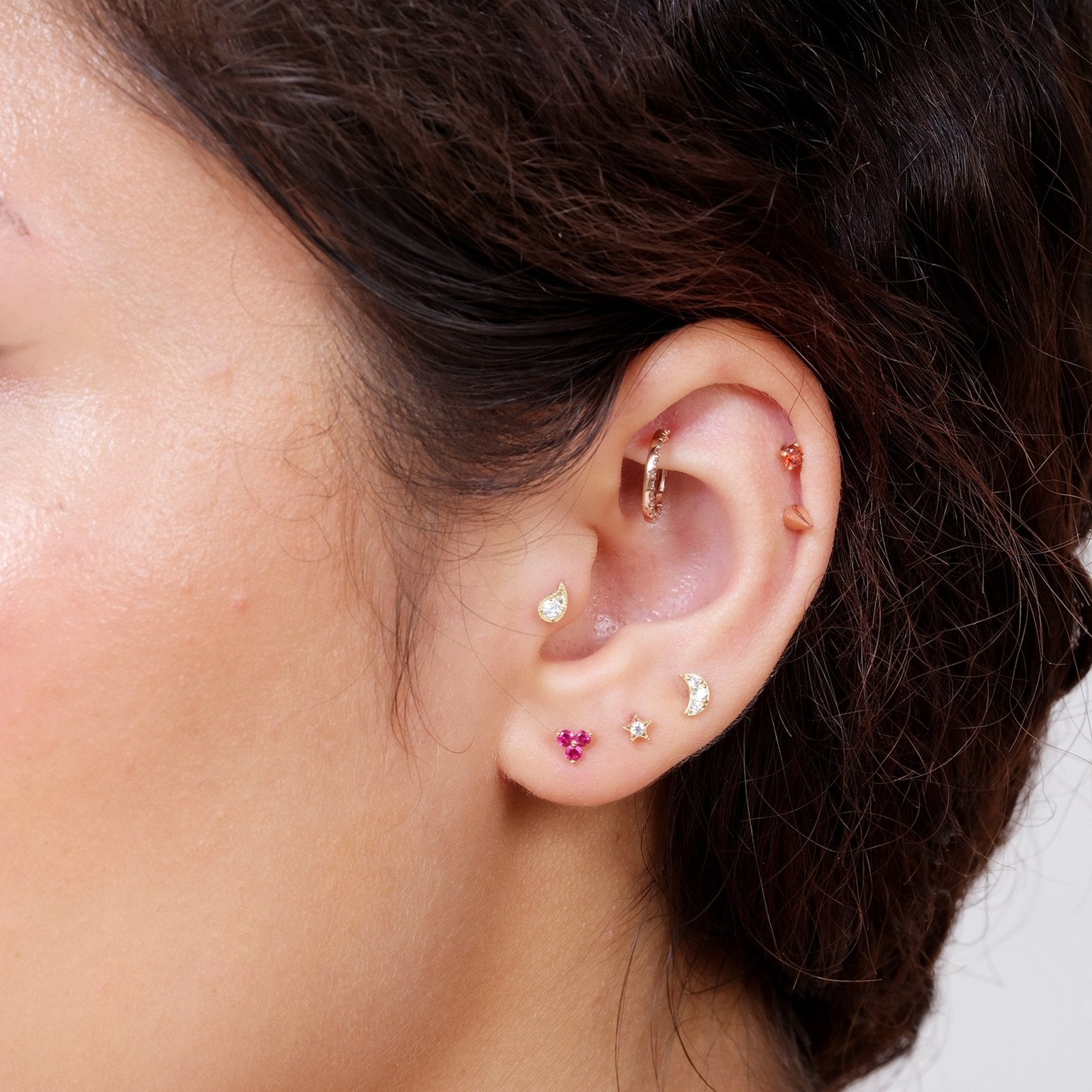 14K White Gold Gemstone Star Flat Back Stud Earrings with Milgrain Detail - Perfect for Bridal, Party & Everyday Wear