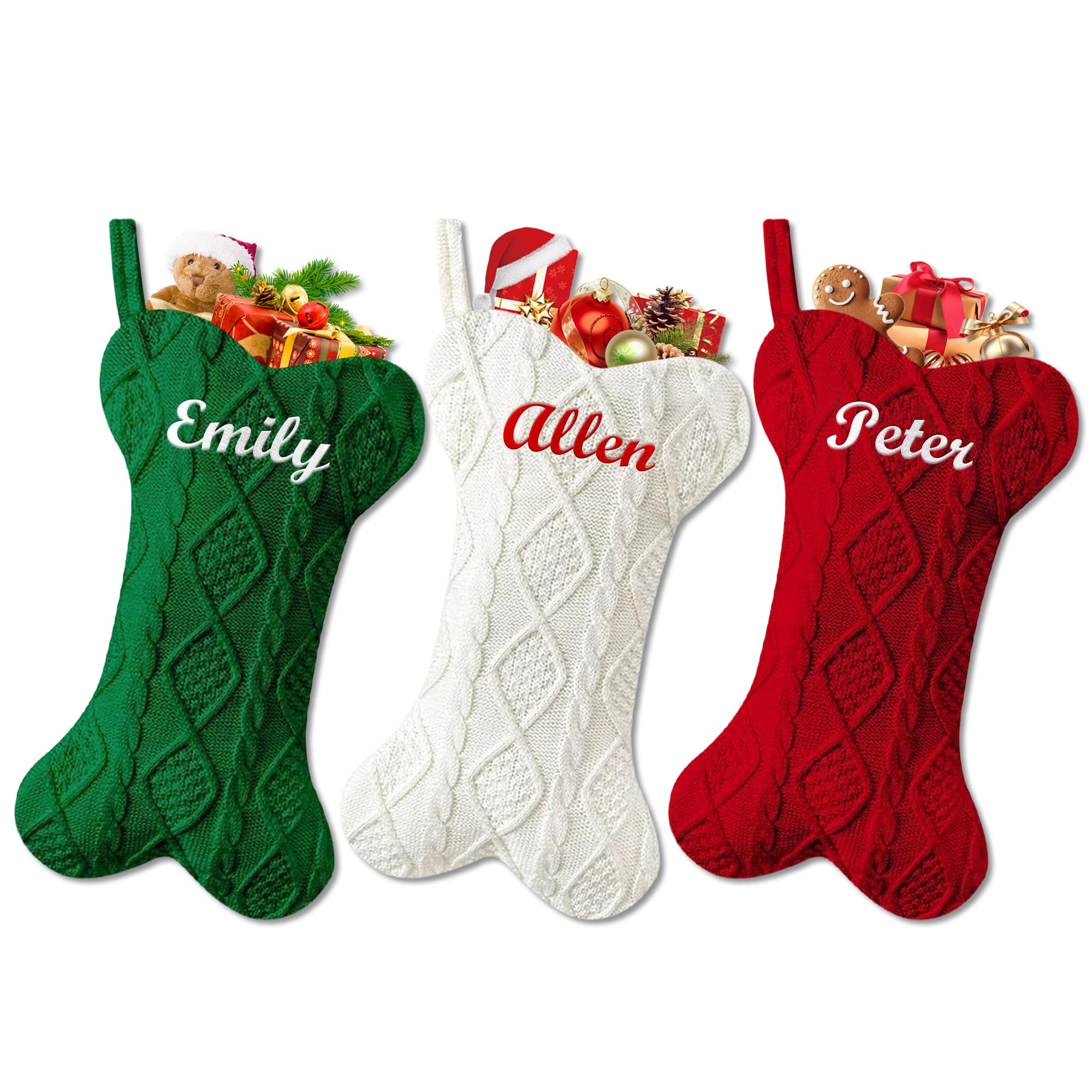 Personalized Large Knitted Christmas Stocking for Dogs & Cats - Custom Embroidered Pet Name Xmas Stocking, Bone-Shaped Holiday Fireplace Decoration for Pets (1 Piece) | Perfect for Pet Lovers' Christmas Gifts & Cozy Family Holiday Decor