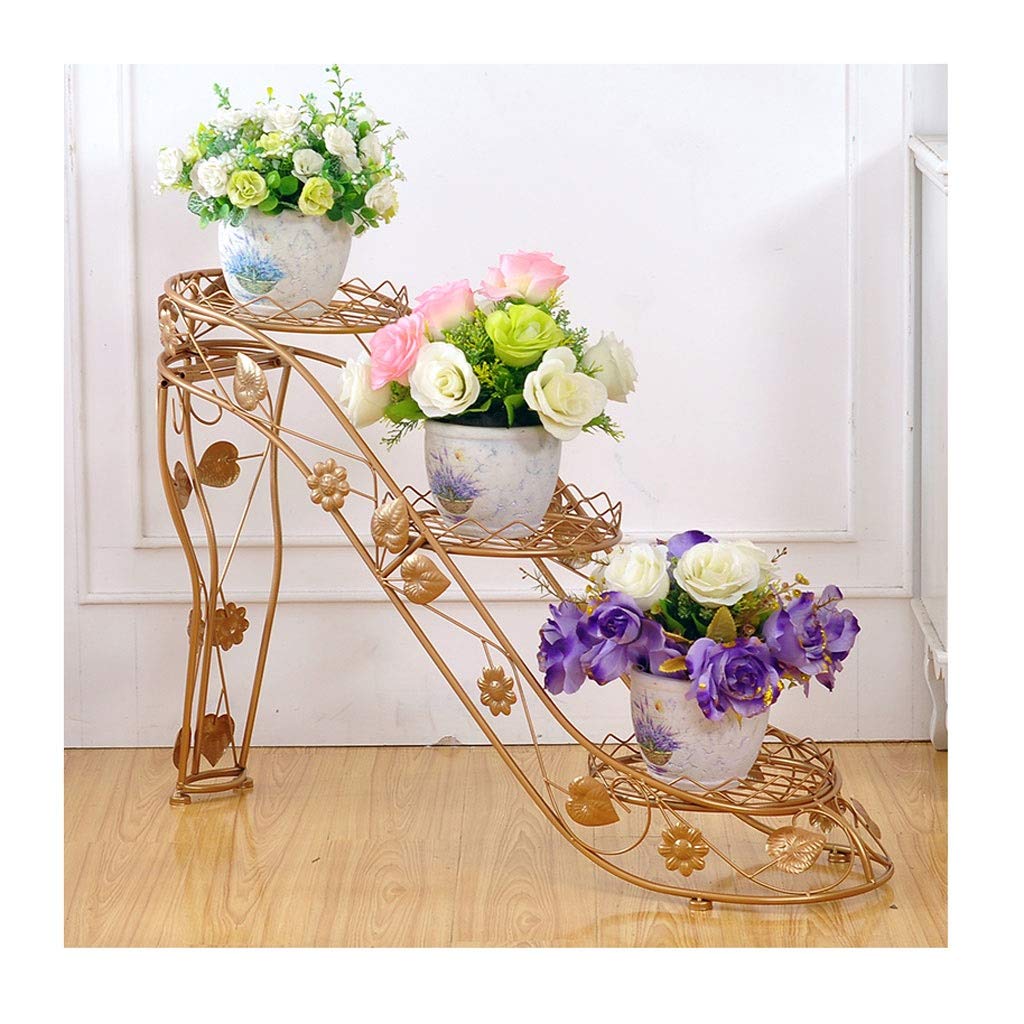 Wrought Iron Flower Stand Plant Holder - Creative High Heel Shelf for Living Room, Balcony & Garden Decor - Gold Flower Pot Rack for Indoor/Outdoor Plants (Perfect for Home, Office & Wedding Decorations)