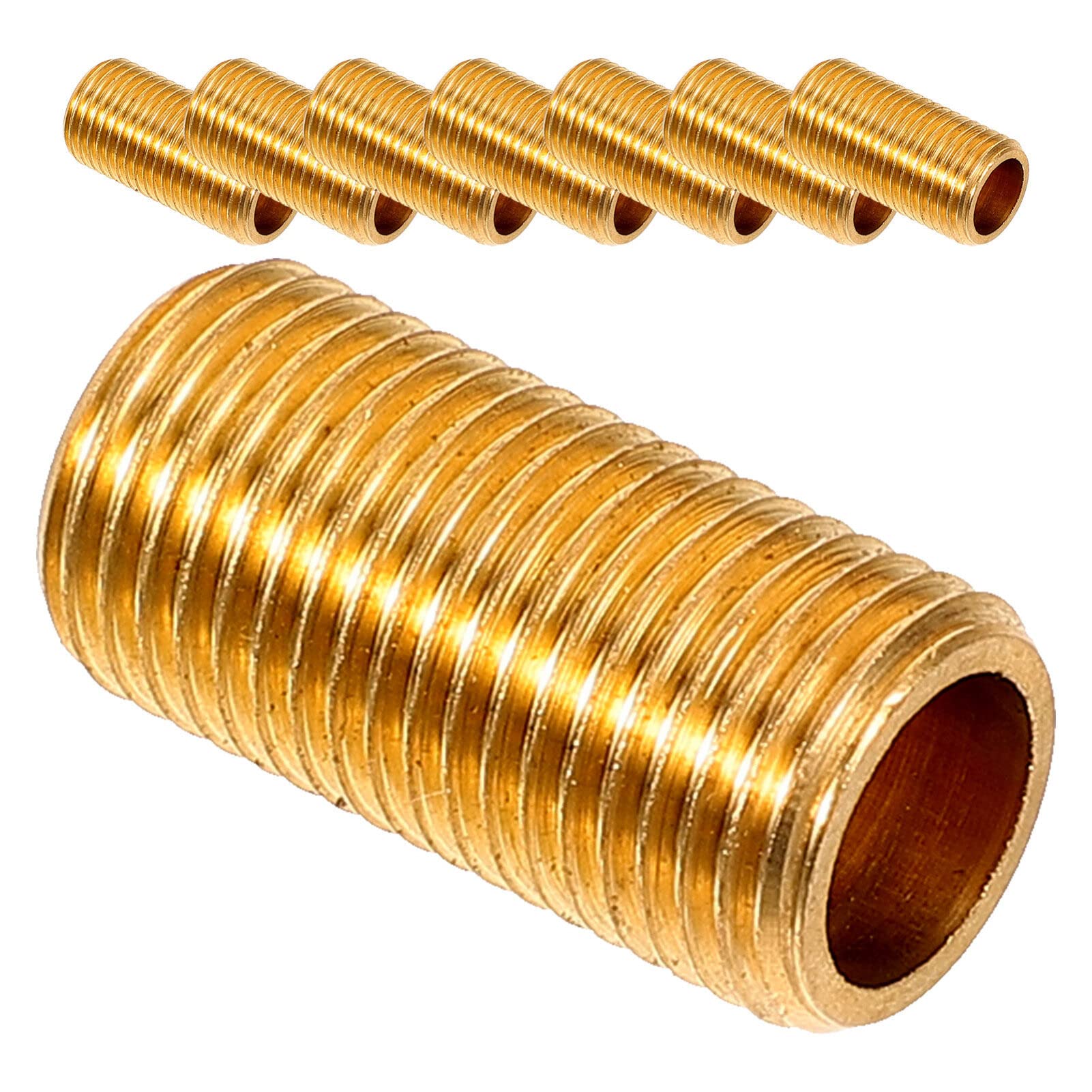 8PCS Brass Tube Lamp Nut Coupling Set - M10 Hollow Copper Fittings for Lamp Repair, Extension Rod Connector & Light Bulb Holder - DIY Lighting Fixture Repair Kit for Chandeliers, Pendant Lights & Table Lamps