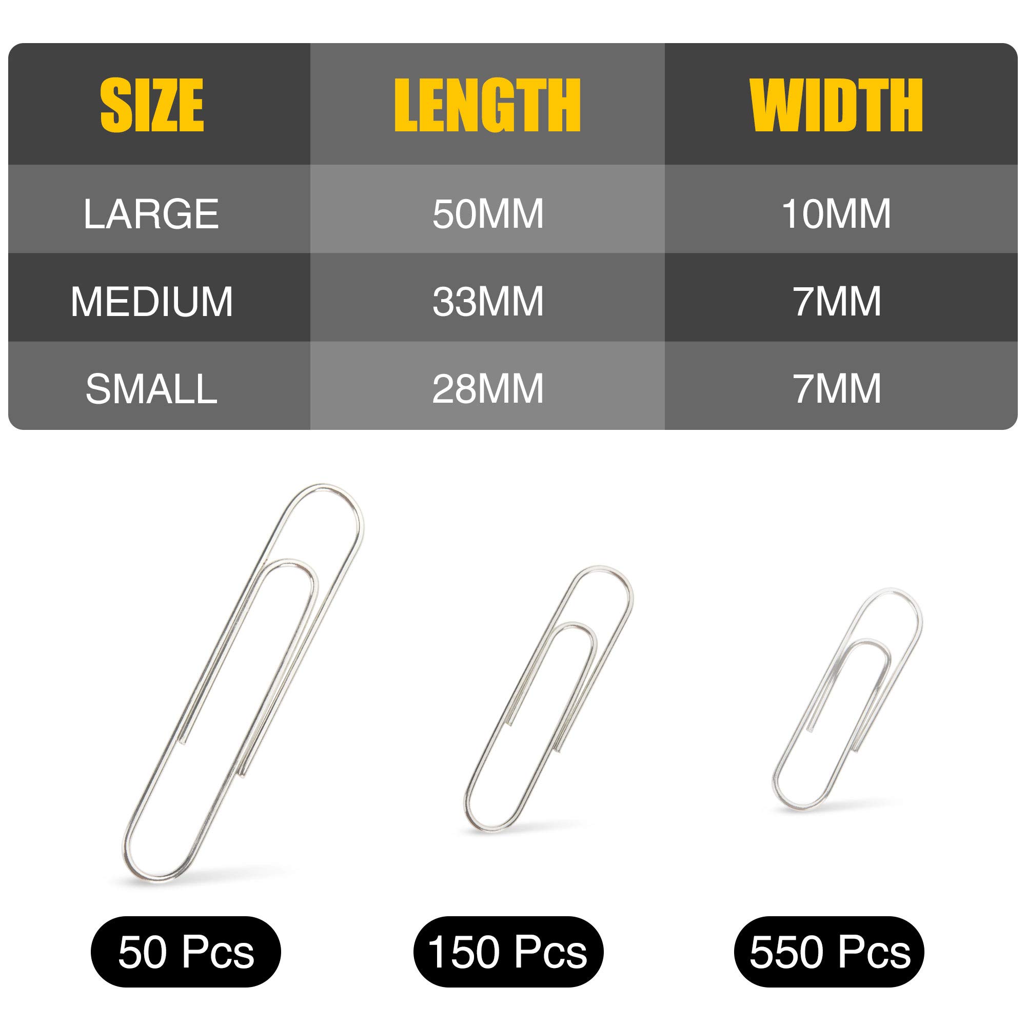 750 Assorted Size Paper Clips - Small, Medium & Large Silver Paper Clips for Office, School & Home Use | Perfect for Organizing Documents, Files & Paperwork
