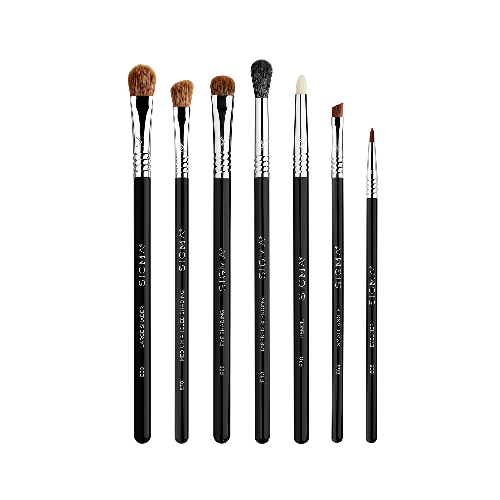 Sigma Beauty 7-Piece Basic Eye Makeup Brush Set - Premium Synthetic Fiber Brushes with Durable Handles for Eyeliner, Eyeshadow & Eyebrows | Professional Makeup Tools for Beginners & Artists | Perfect for Daily Use, Travel & Makeup Kits
