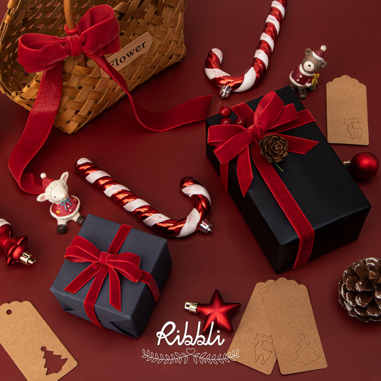 Ribbli 1 Inch Red Velvet Ribbon - 25 Yard Spool for Gift Wrapping, Christmas Crafts, Home Decor & DIY Projects - Perfect for Holiday Gifts, Tree Trimming and Party Decorations