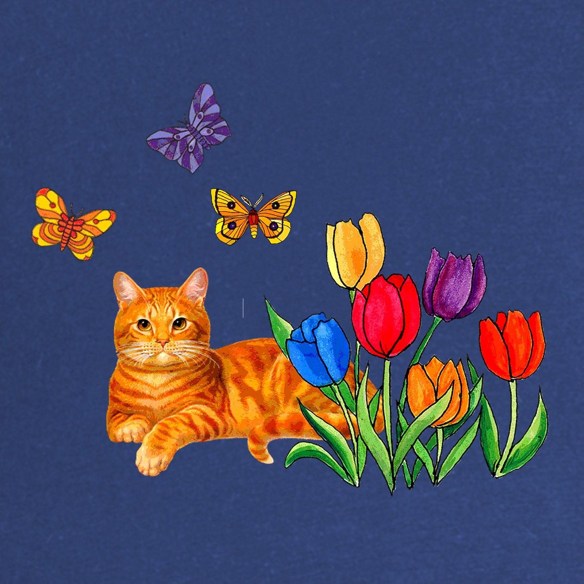 Orange Cat in Tulips Maternity T-Shirt for Women - Stretchy Ruched Side Pregnancy Tee - Perfect for Baby Showers & Maternity Photos