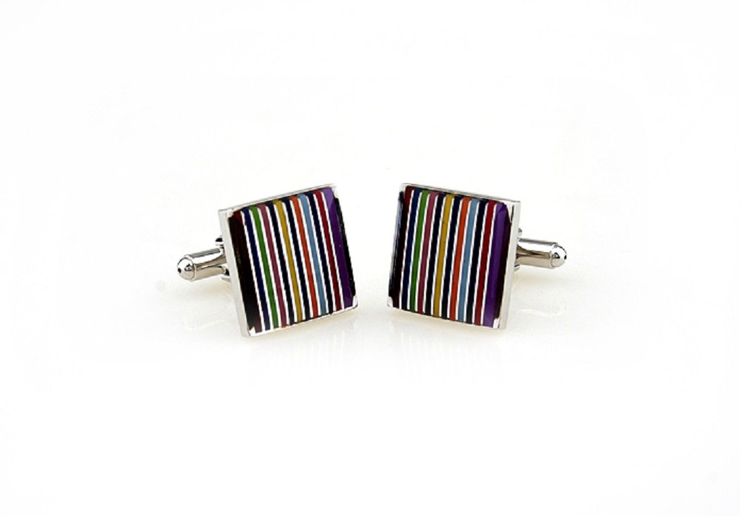 MRCUFF Rainbow Cufflinks Set - Elegant Stainless Steel Dress Accessories with Gift Box & Polishing Cloth | Perfect for Weddings, Prom, Business Meetings & Formal Occasions