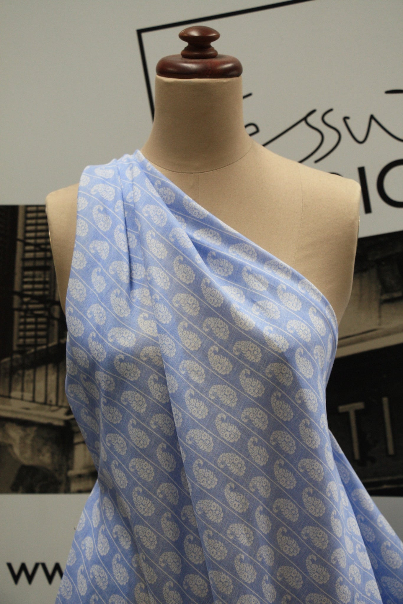 Capri Blue Striped Voile Fabric - Lightweight & Breathable Material for Summer Dresses, Curtains, and Home Decor