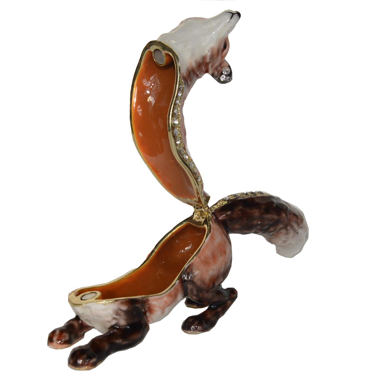 Fox Trinket Box - Wild Animal Figurine Jewelry Box with Bejeweled Design, Metal Tabletop Giftware & Necklace Holder - Perfect for Home Decor, Gift Giving and Jewelry Storage