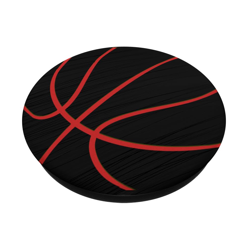 Red Basketball on Black Pattern PopSockets Adhesive PopGrip - Phone Grip & Stand for iPhone, Samsung, Smartphones - Perfect for Sports Fans, Gaming, and Daily Use