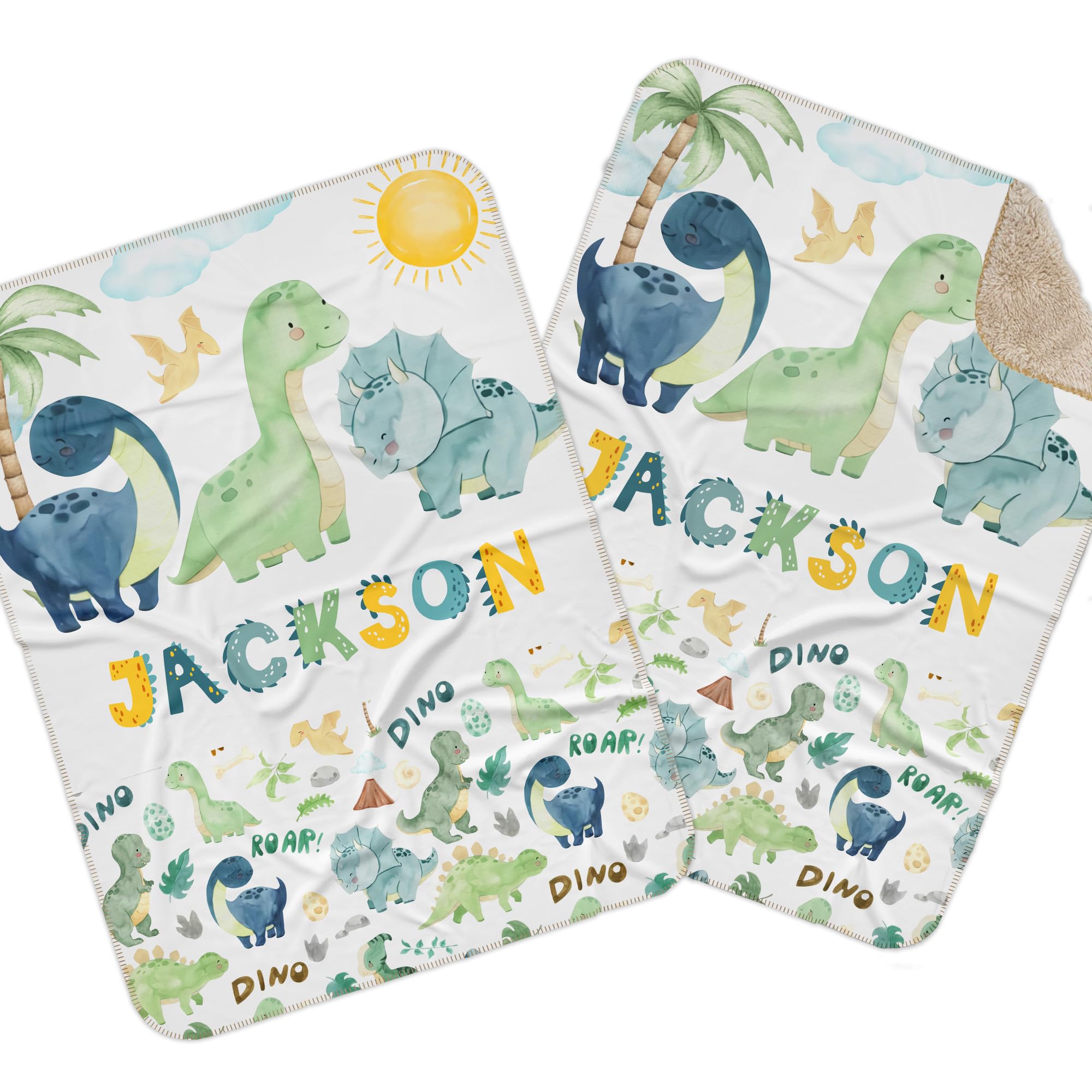 Custom Baby Blankets for Boys with Name - Personalized Soft Plush Fleece Baby Gift (Dinosaur 235) | Newborn Nursery Essential & Birthday Present