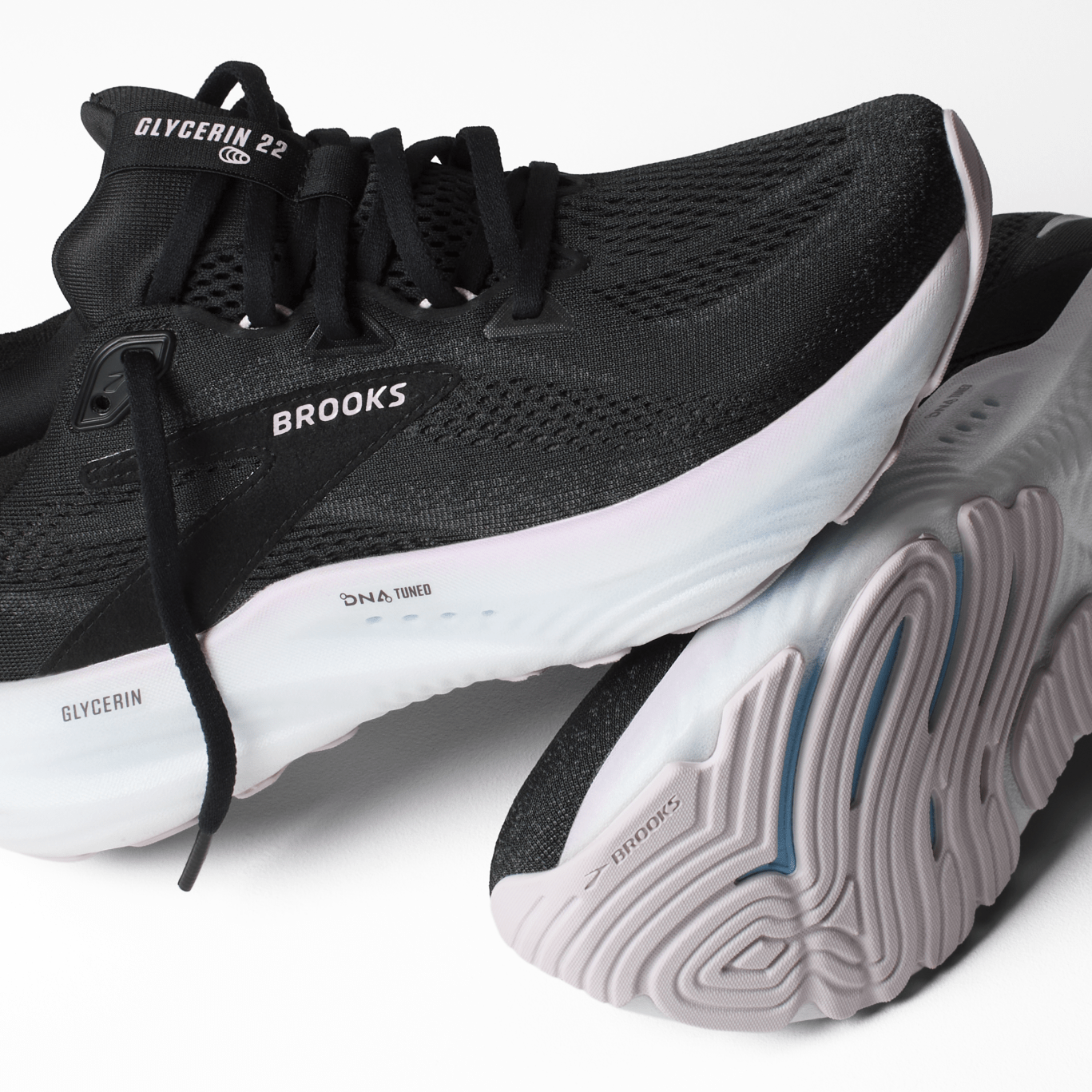 Brooks Glycerin 22 Women's Running Shoes - Black/Orchid Ice/White (B Width) - Premium Cushioning for Long Distance Running & Marathon Training