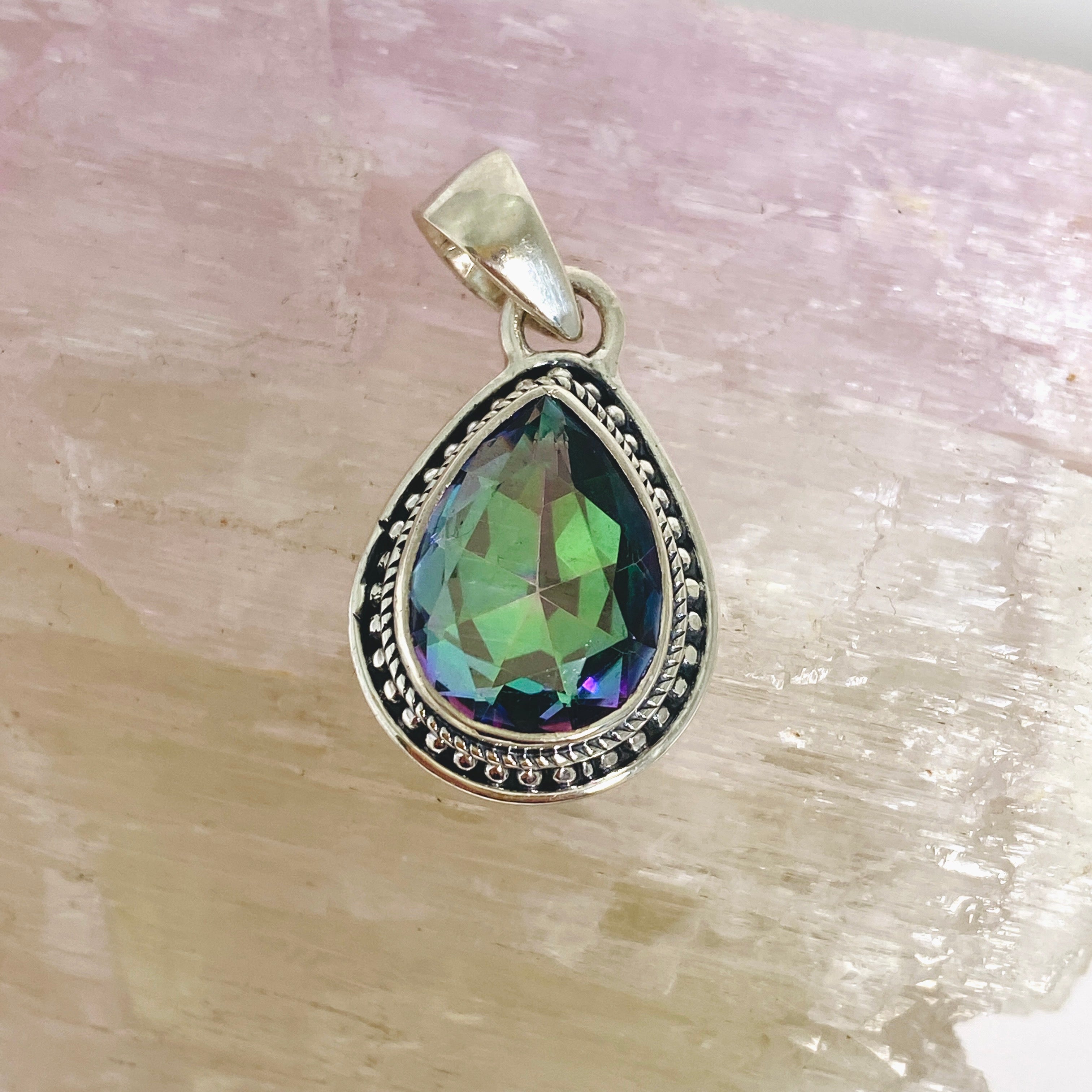 Natural Mystic Topaz Teardrop Faceted Bohemian Pendant Necklace KPGJ4590 - Perfect for Boho Chic Outfits & Special Occasions