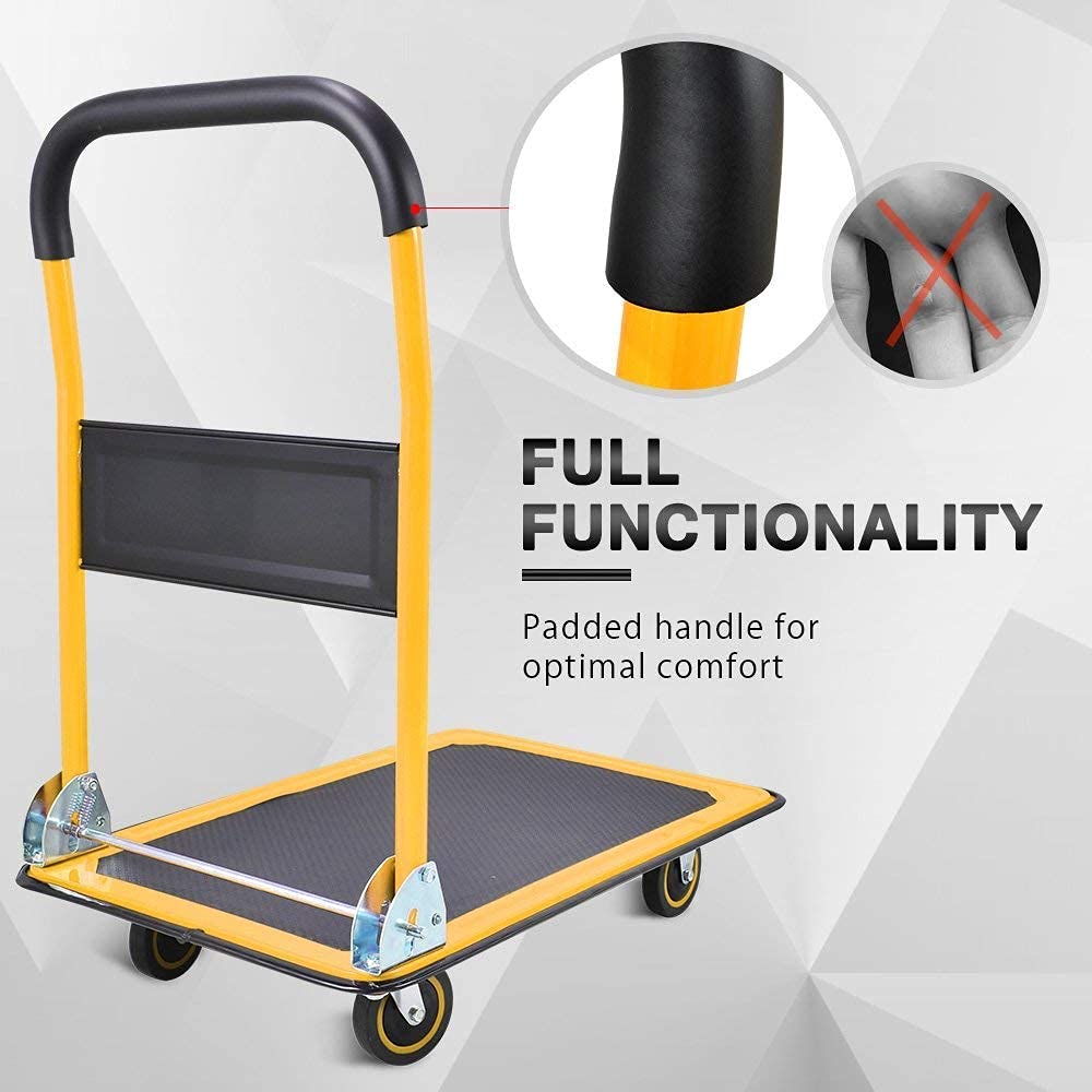 Wellmax Heavy Duty Foldable Grocery Shopping Cart with 330lbs Capacity - Portable Platform Cart for Groceries, Laundry, and Outdoor Market Trips