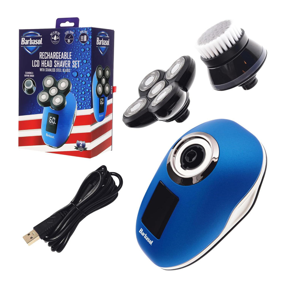 Barbasol Rechargeable Bald Head Shaver Set - Electric Razor for Men with LED Display & Wet/Dry Use - Perfect for Head Shaving, Beard Trimming & Travel Grooming