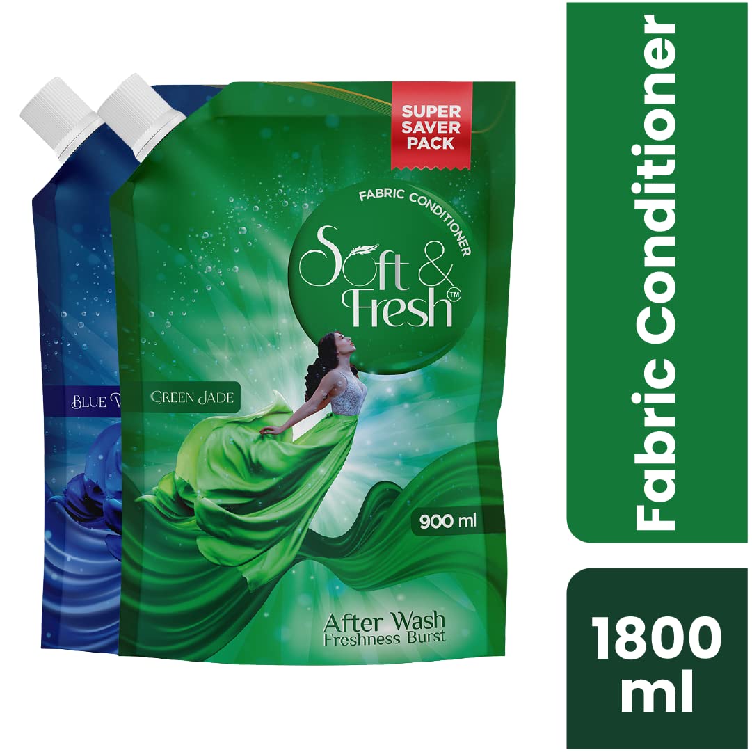 Premium Green Jade & Blue Wave Fabric Softener Refill Pouch - 2X900ml Combo Pack | Ultra-Soft & Long-Lasting Freshness | Ideal for Laundry, Bedding & Baby Clothes | Hypoallergenic & Eco-Friendly Formula