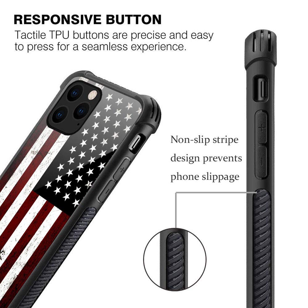 **American Flag iPhone 12 Mini Case – Black Grunge Design, Tempered Glass Back & Soft Silicone TPU Shockproof Cover – Perfect for Daily Use, Travel & Outdoor Protection**