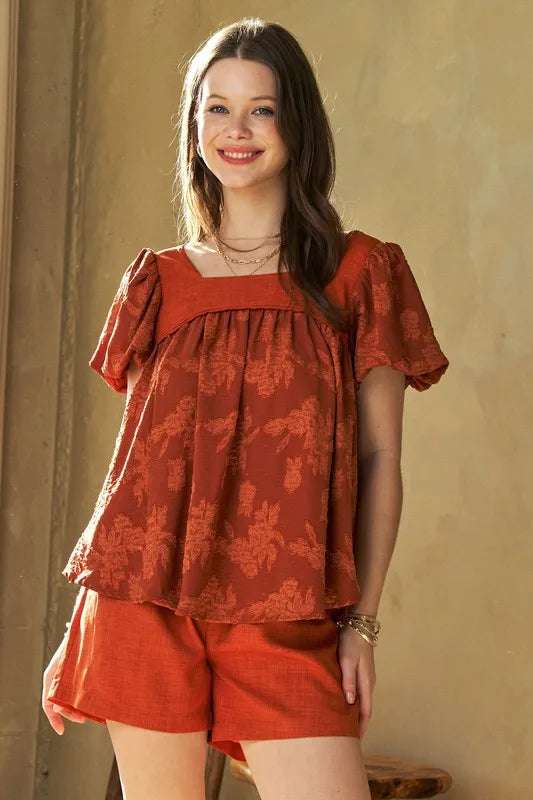 Square Neck Puff Sleeve Blouse for Women - Elegant Ruffled Top with Floral Print | Perfect for Office Wear, Date Night & Spring Outfits