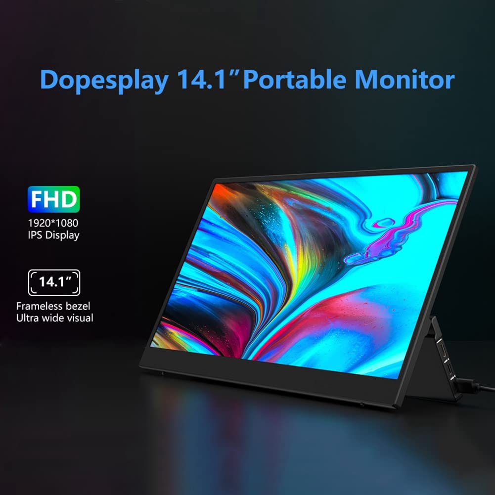 Qiaohome 14.1 Inch Portable Monitor 1080P Full HD IPS Screen - Second External Display for Laptop, Gaming, Computer Screen Extender - Perfect for Work, Travel & Multi-Tasking