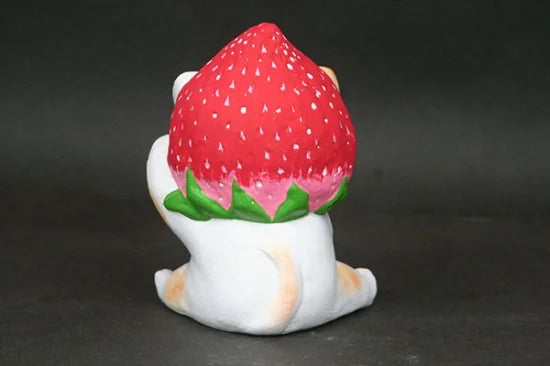 Nagahama Doll Japanese Maneki Neko (Beckoning Cat) Lucky Charm - Strawberry Design, Traditional Japanese Fortune Cat Figurine for Home Decor, Office Feng Shui & Gift Giving