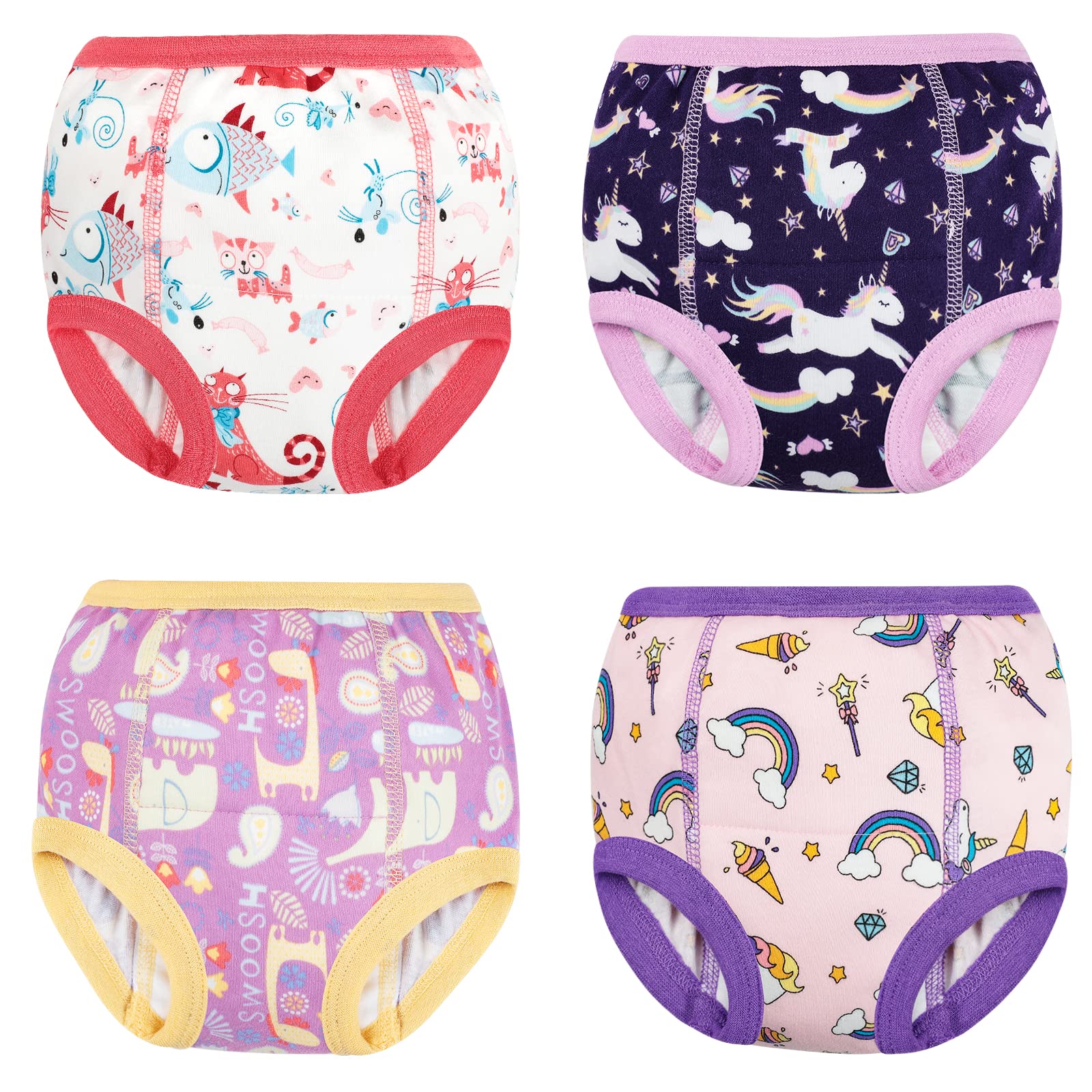 MooMoo Baby Training Pants 4 Pack - Cotton Underwear for Toddlers 2T-7T - Day & Night Use