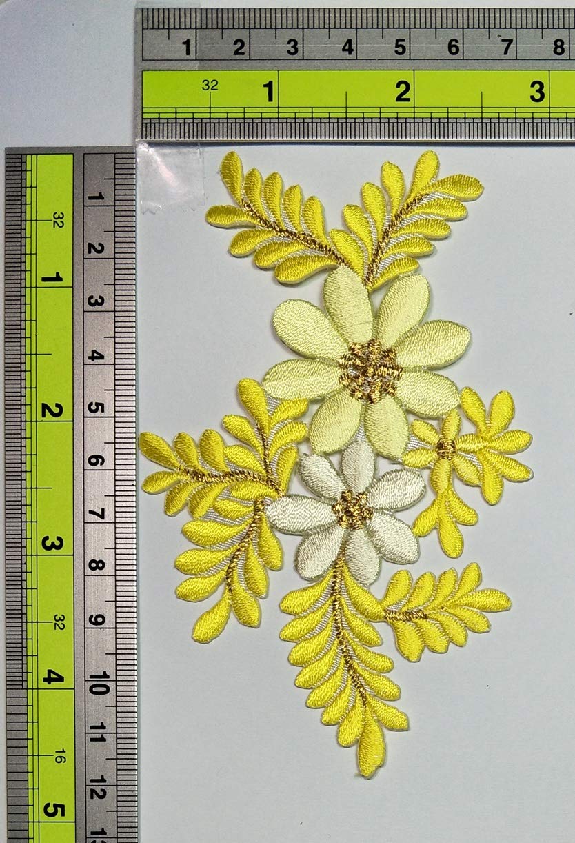 Yellow Daisy Orchid Embroidered Iron-On Patch - Boho Floral Retro Applique for DIY Sewing, Costumes & Accessories - Perfect for Denim Jackets, Backpacks & Hippie Fashion