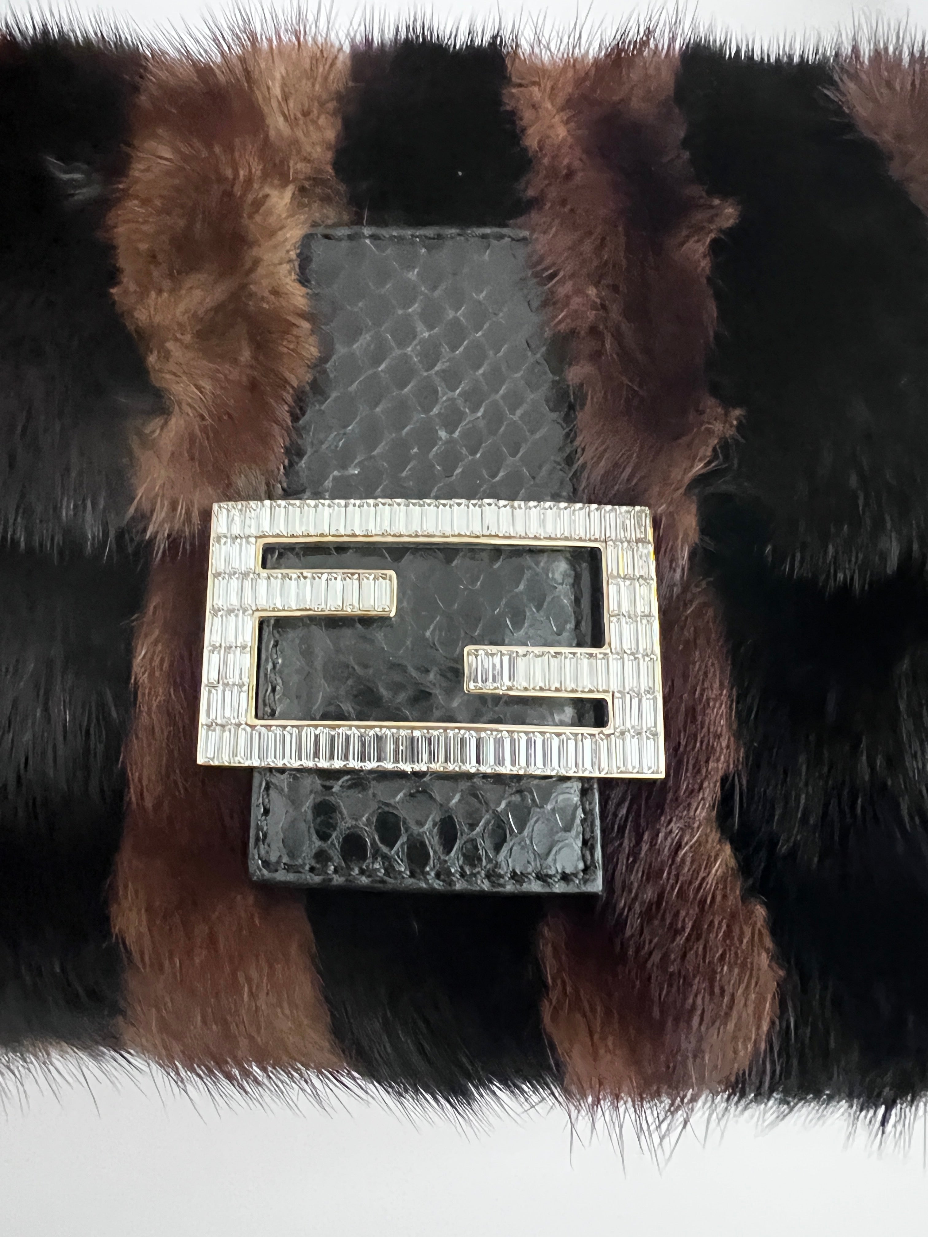 Fendi Mink Stripes Baguette Bag - Luxury Designer Crossbody Purse for Women | Perfect for Evening Parties, Date Nights & Special Occasions