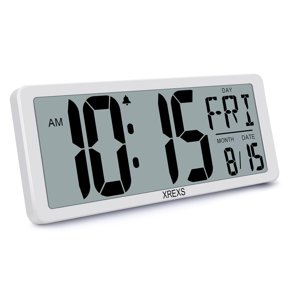 XREXS 14.17 Inch Large Digital Wall Clock with LCD Screen - Battery Operated Electronic Alarm Clock for Bedroom, Office & Kitchen | Displays Time, Date & Temperature | Features Count Up/Down Timer | Perfect for Home, Classroom and Workplace Use