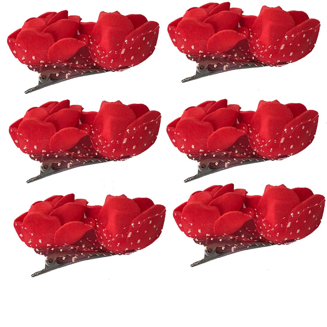 GadinFashion™ 6-Pack Red Artificial Flower Juda Hair Pins for Women & Girls - Elegant Wedding Hair Accessories, Bridal Hair Forks, Prom & Party Styling