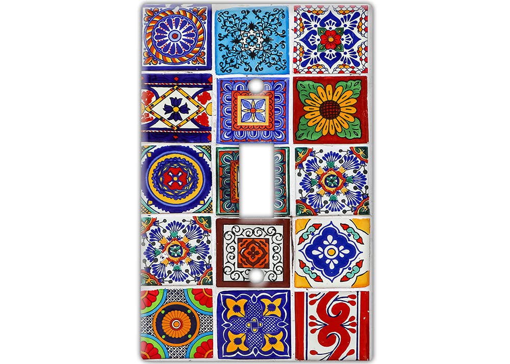 Mexican Tile Wall Switch Cover - Colorful Floral Design for Home Decor