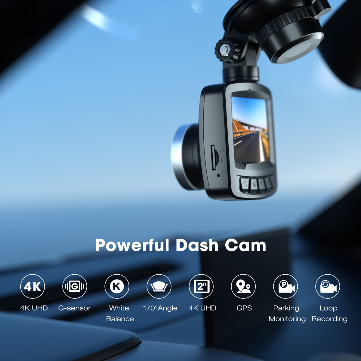 Campark CE56 4K Dual LCD Dashboard Camera with GPS - Front and Rear View Recording for Cars, Trucks, SUVs | Night Vision, Loop Recording, Parking Monitor for Safe Driving