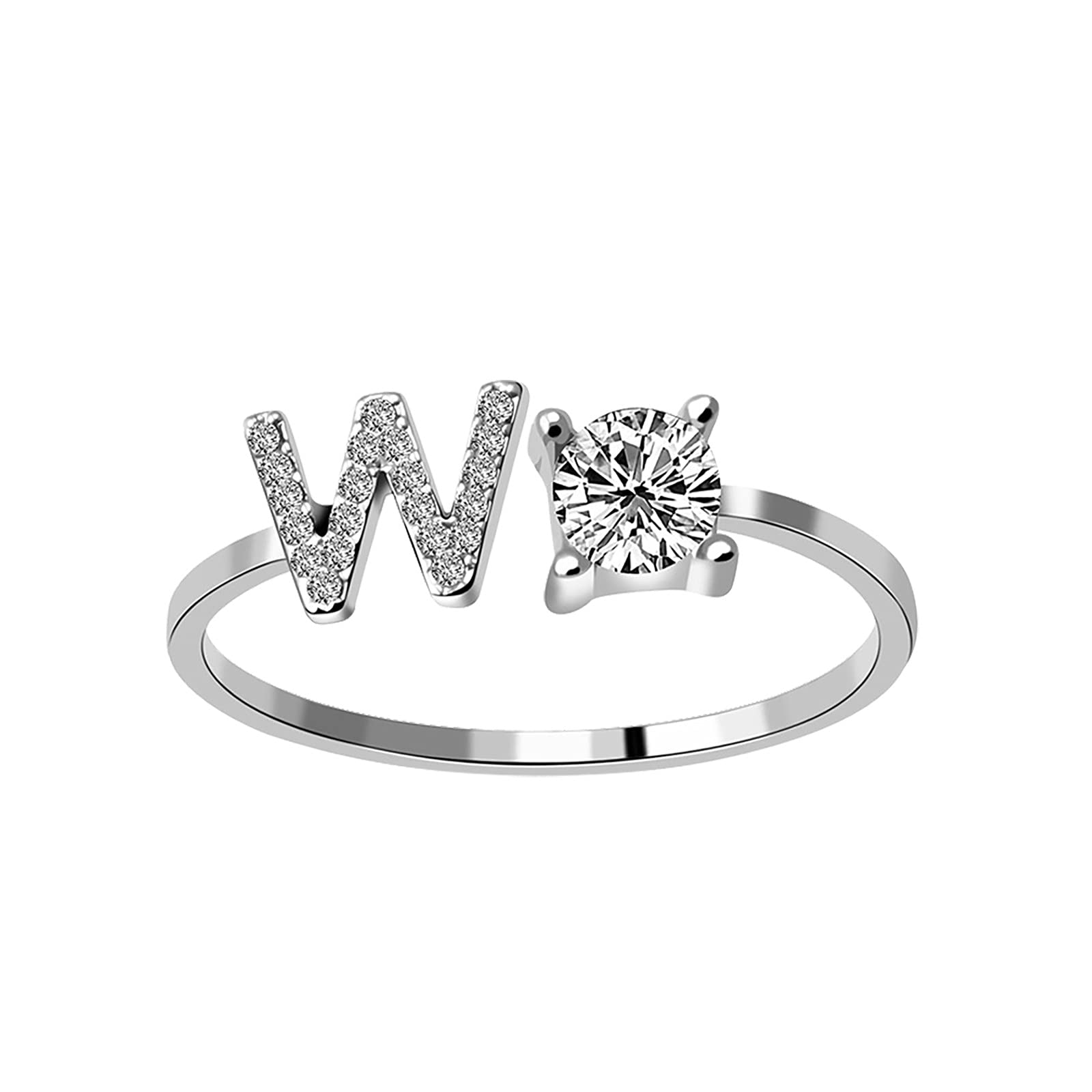 Qinday Adjustable Cubic Zirconia Initial Ring for Women - A to Z Alphabet Letter Rings, Gold/Silver Plated Multi-Stone Crystal Fashion Jewelry - Perfect for Parties, Gifts & Everyday Wear