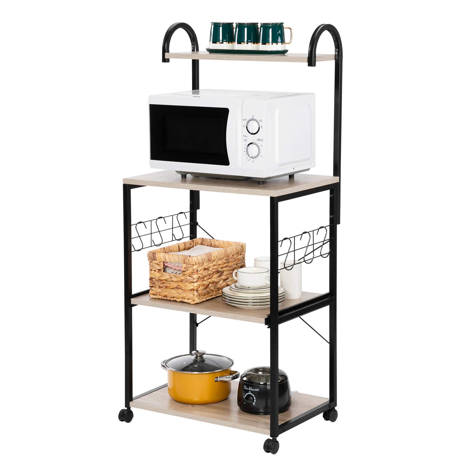 FCH 4-Tier Metal Kitchen Bakers Rack with Wine Storage - Heavy Duty Microwave Stand, Oven Shelf & Organizer Workstation for Small Spaces (23.5