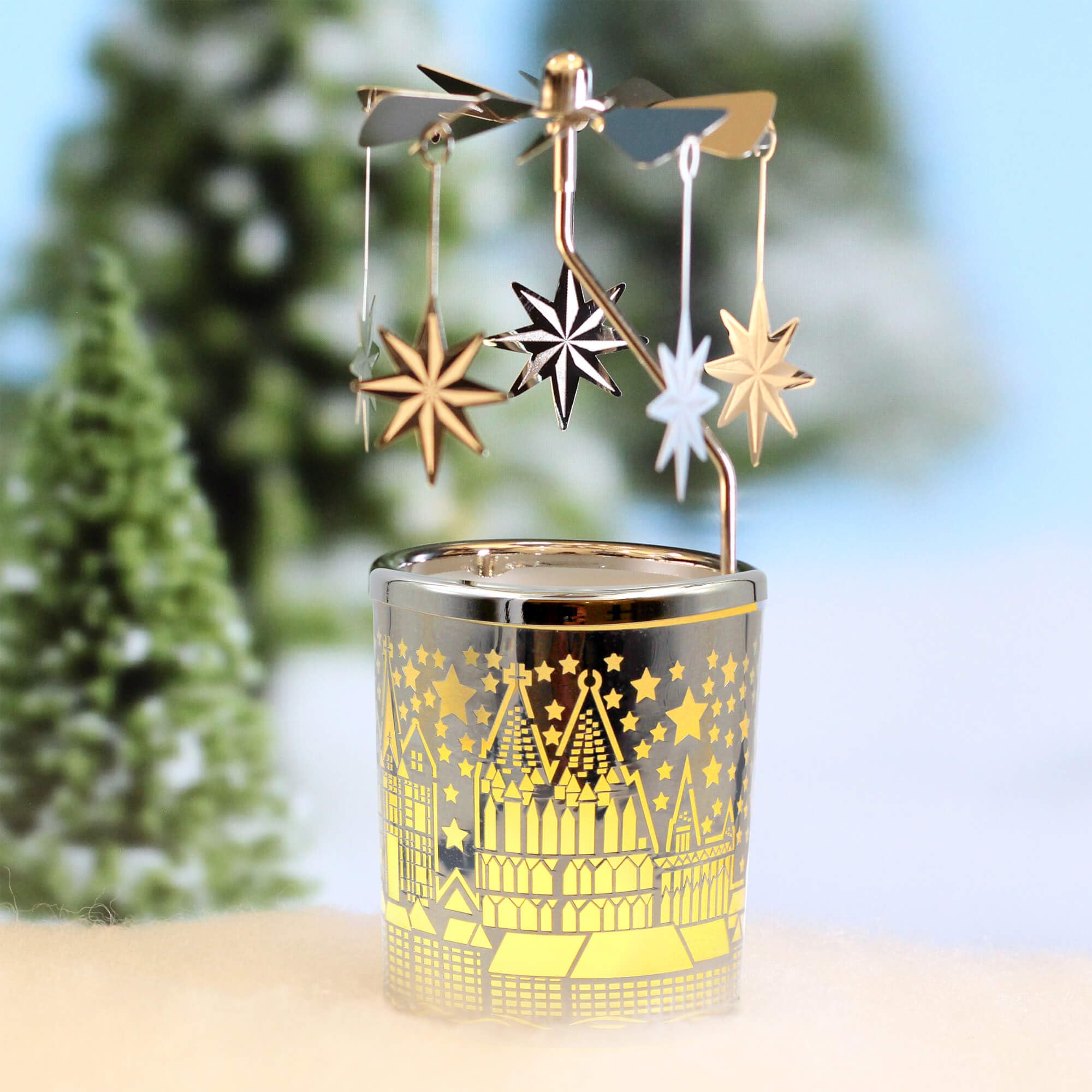 iLajao Metal Tealight Candle Carousel Holder - Rotary Spinning Christmas Decoration with Moravian Star Design for Holiday Tables, Valentine's & Easter Gifts | Perfect for Home Decor, Party Centerpieces & Festive Celebrations