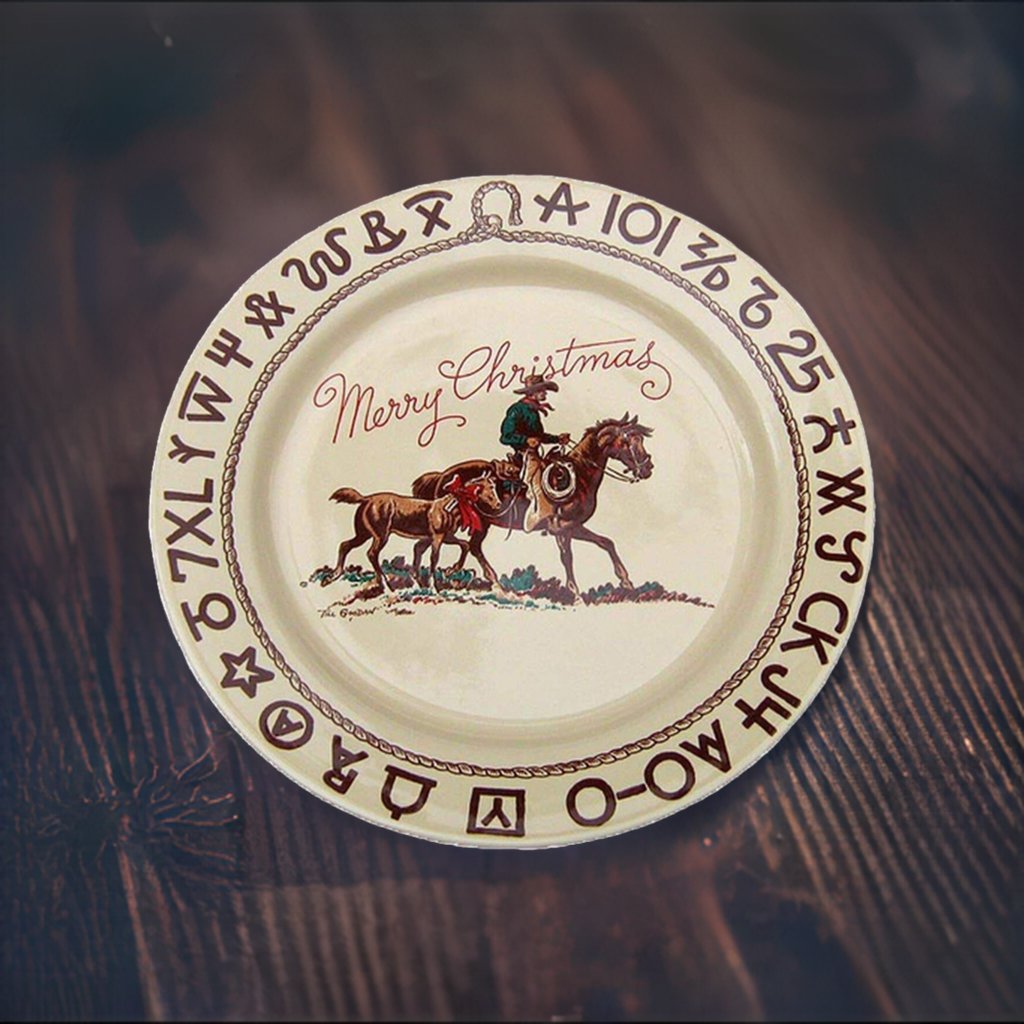 Branded Cowboy Christmas Western Dinner Plates - Set of 4, Rustic Holiday Tableware for Christmas Decorations, Thanksgiving Dinner & Western Themed Parties