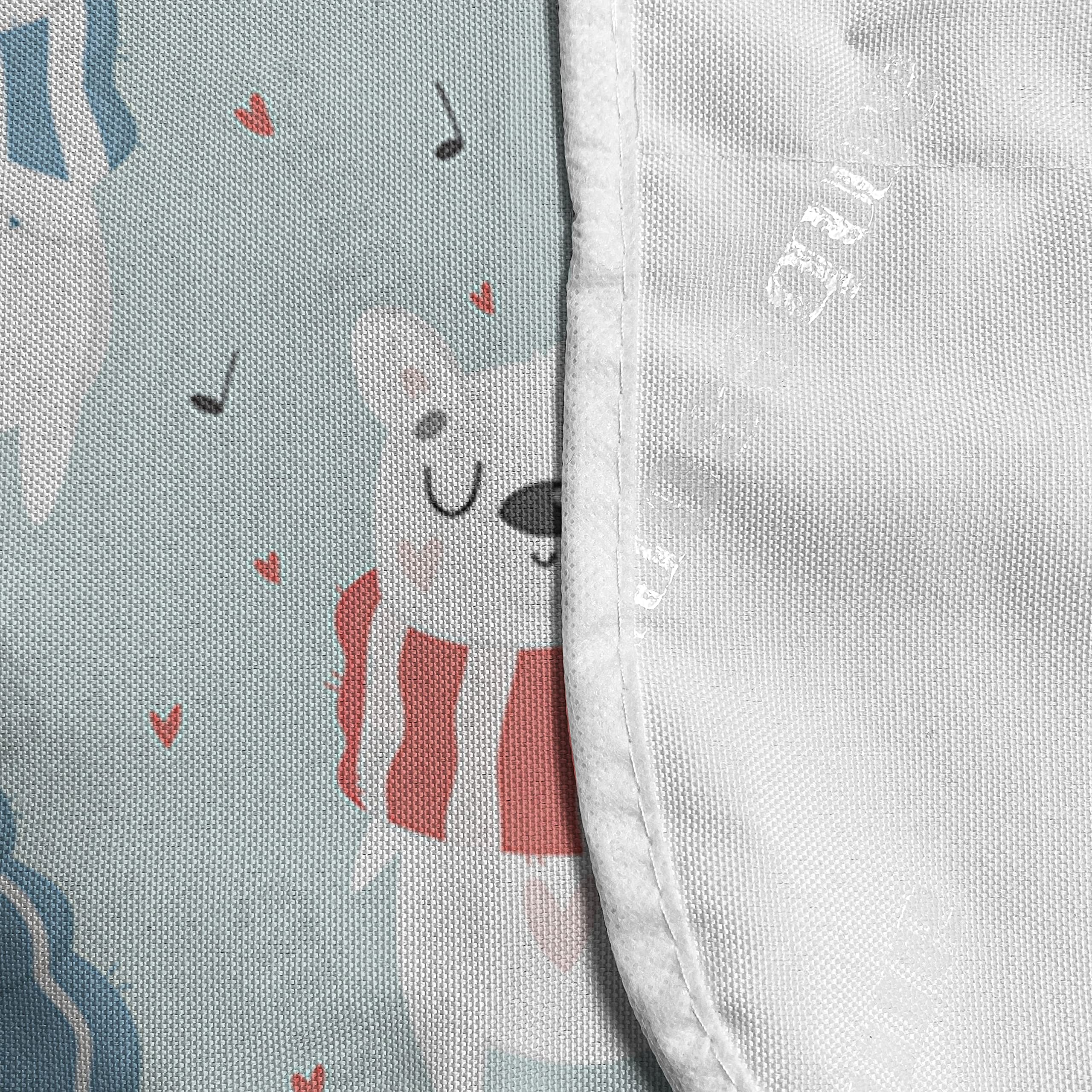 Ambesonne Polar Bear Microwave Cover - Hand Drawn Cartoon Design with Hearts, Waterproof Kitchen Organizer with Pockets, 36 x 12 Inches, Pale Blue & Coral - Perfect for Cozy Kitchens & Microwave Protection