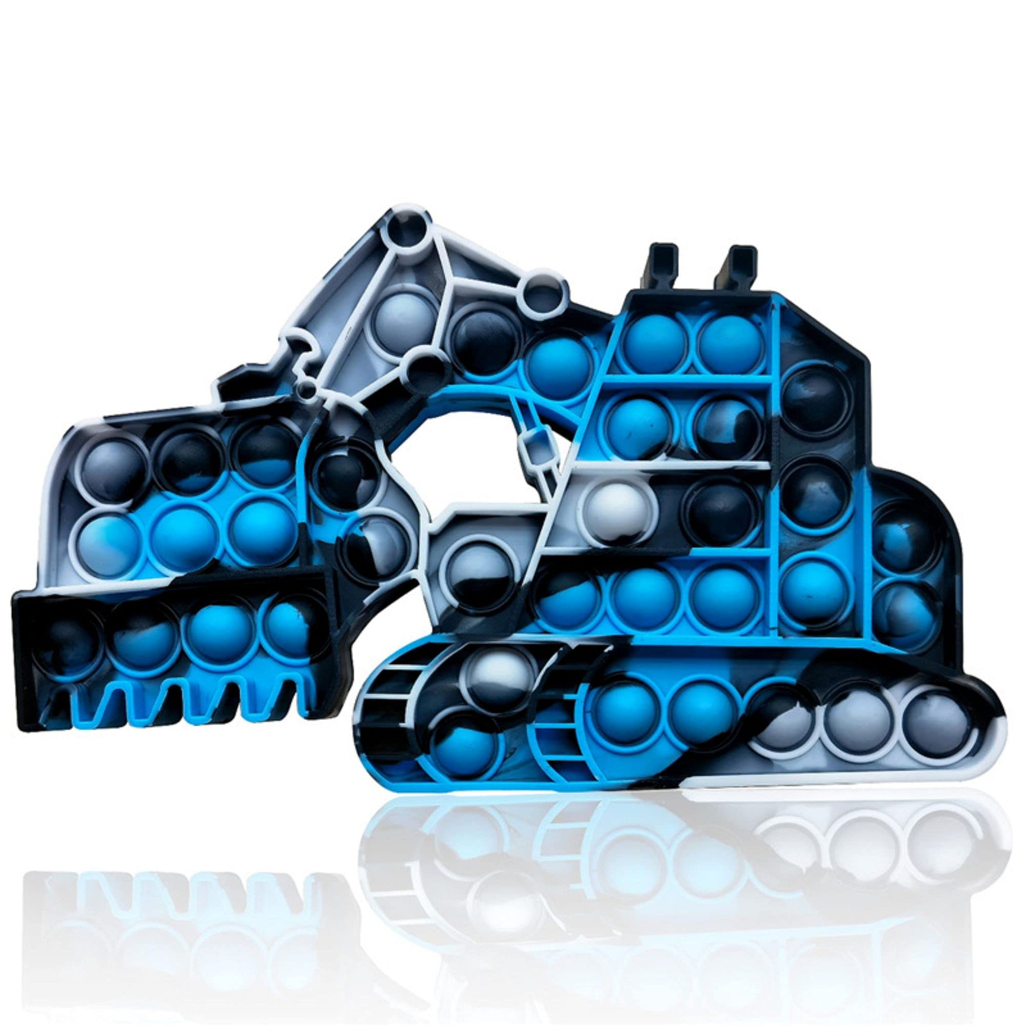 Miumeow Push Bubble Fidget Sensory Toys - Popping Sound Silicone Stress Relief Toys for Autism, Anxiety & Focus - Excavator Shape Squeeze Poppers for Kids & Adults (Blue+Black) - Perfect for Classroom, Office, Travel & Beach Play