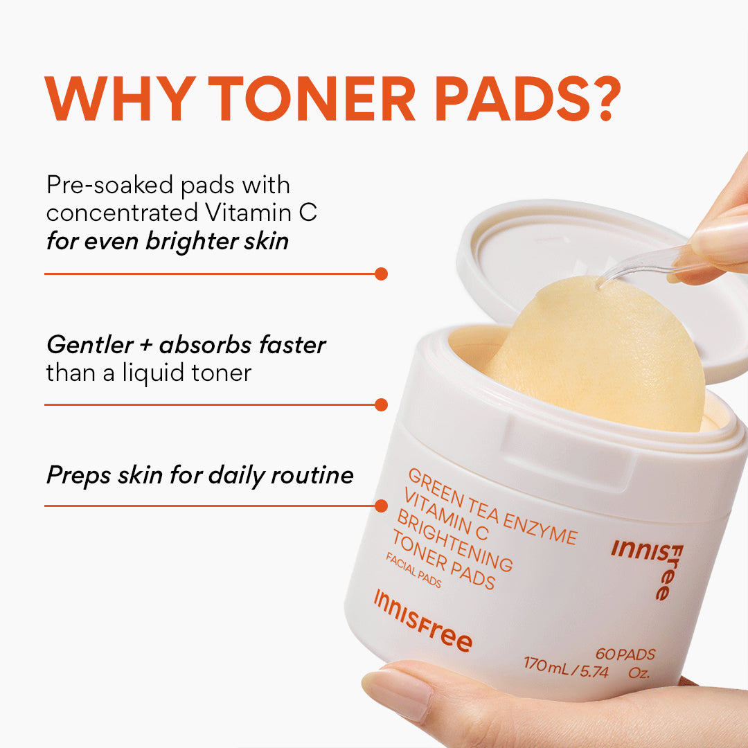 Brightening Green Tea Enzyme Vitamin C Toner Pads - Exfoliating & Hydrating Facial Treatment for Glowing Skin - Perfect for Morning & Night Skincare Routine