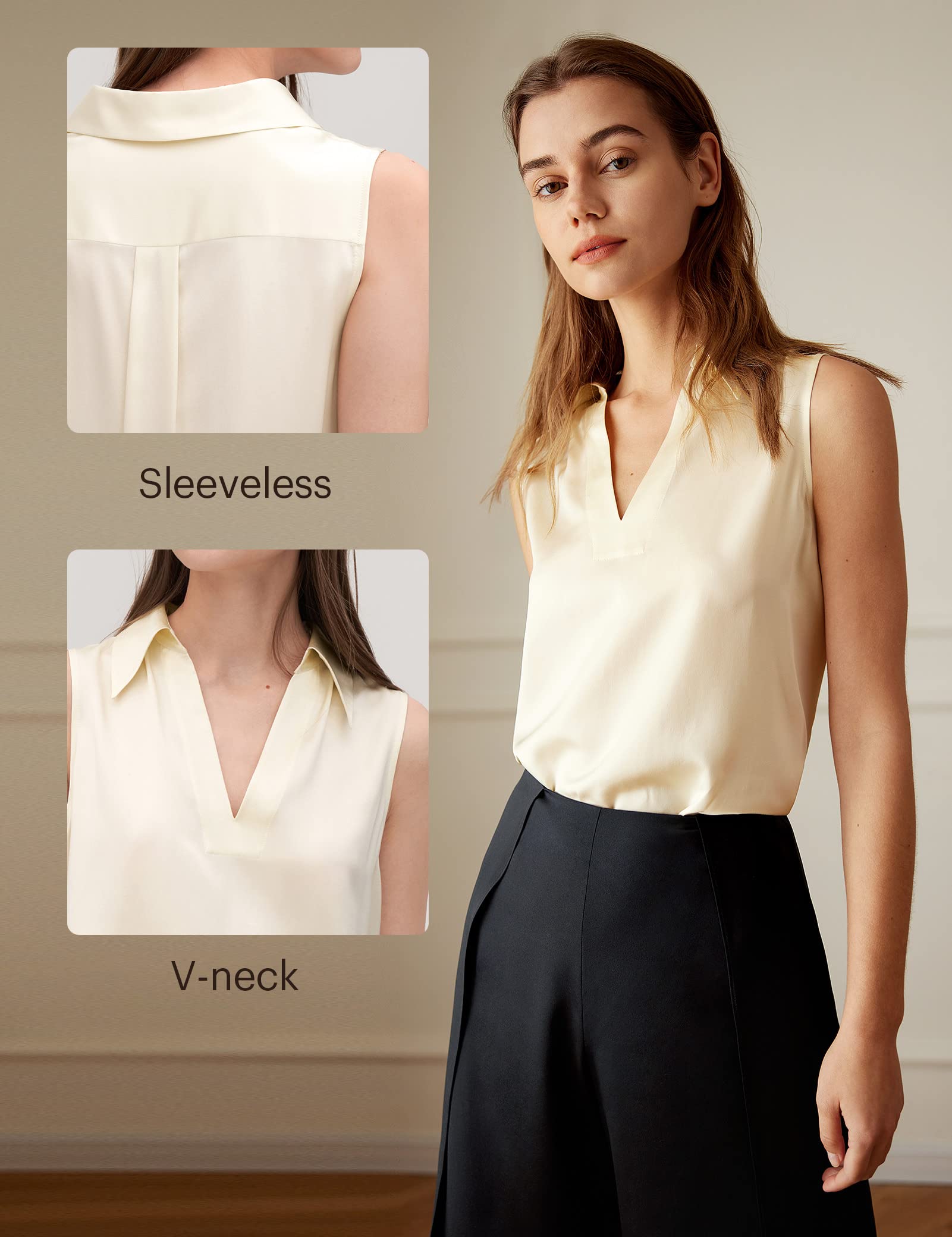 LilySilk 100% Pure Mulberry Silk Blouse for Women - Sleeveless V-Neck Silk Shirt | Elegant Summer Tops for Office, Date Night & Special Occasions