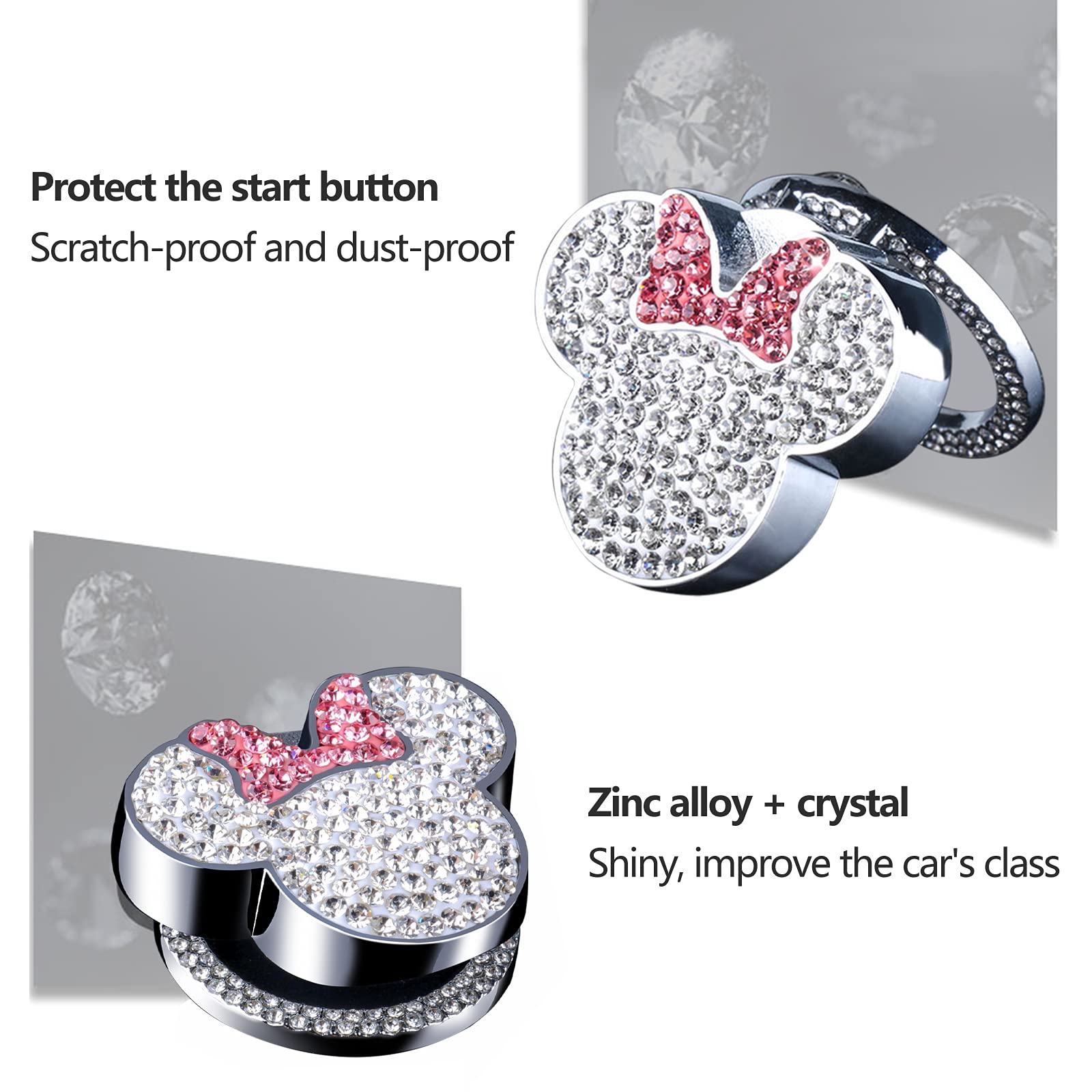 Pink Bling Crystal Car Push to Start Button Cover - Cute Engine Start Stop Button Accessory for Women & Girls - Car Interior Decoration Sticker for Toyota, Honda, BMW - Perfect for Daily Commute & Road Trips