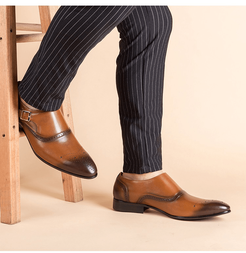 Lovevop Men's Brogue Oxford Shoes - Classic Carved Elastic Band Business Casual Dress Shoes for Work, Office & Formal Occasions