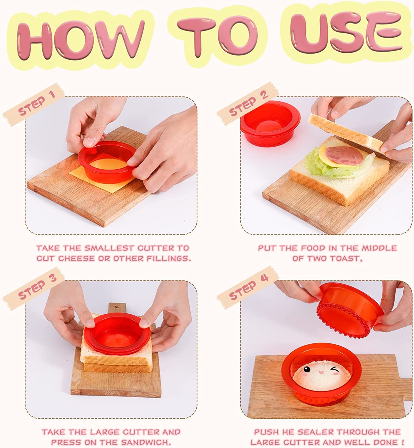 Darsun 5-Piece Sandwich Cutter and Sealer Set - Fun Crustless Sandwich Maker Press for Kids, DIY Jelly Bread Cookie Cutters - Perfect for School Lunches, Picnics, and Children's Parties (Boys & Girls)
