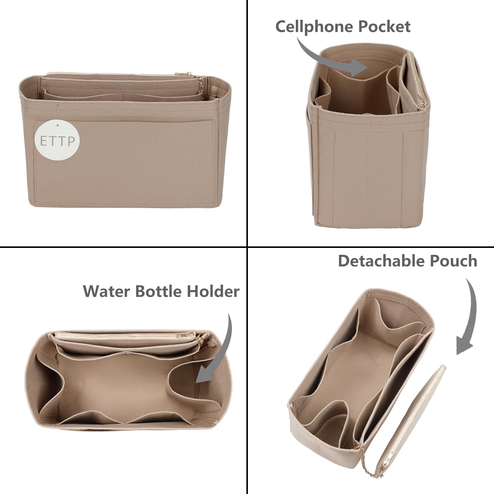 Premium Purse Organizer Insert for Handbags & Tote Bags - Slim Beige Handbag Organizer Compatible with Neverfull, Speedy & More | Perfect for Travel, Work & Everyday Use