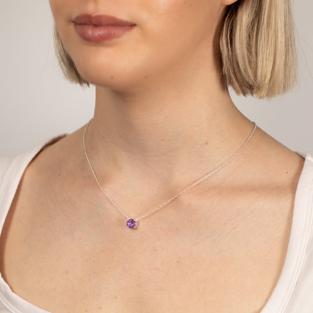7mm Natural Amethyst Sterling Silver Pendant Necklace for Women - Elegant Jewelry Gift for Birthday, Anniversary & Special Occasions