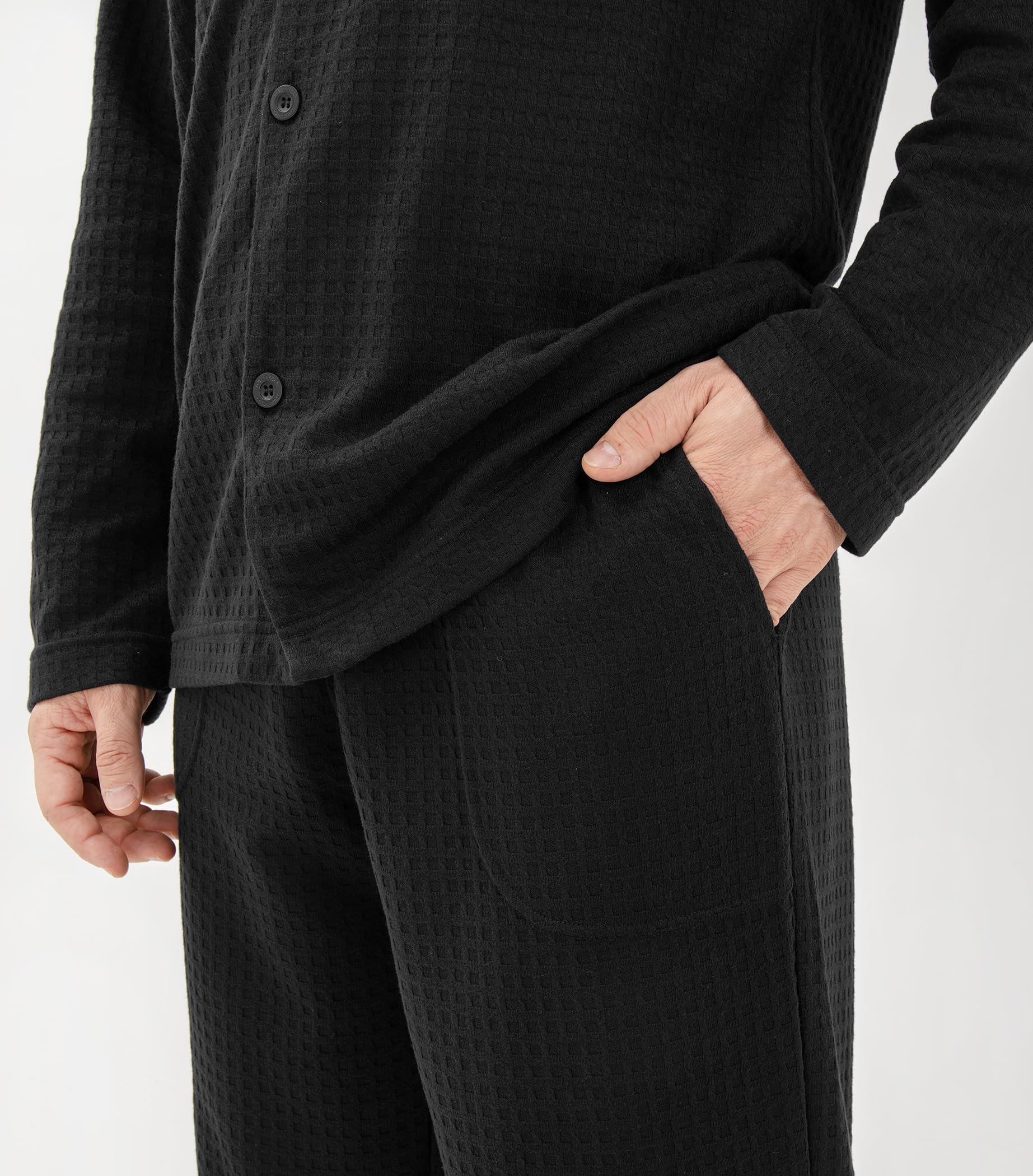 DAVID ARCHY Men's Waffle Knit Pajama Set - Soft & Warm Sleepwear with Notched Collar & Roomy Pockets - Cozy Winter Loungewear for Home Relaxation & Sleep