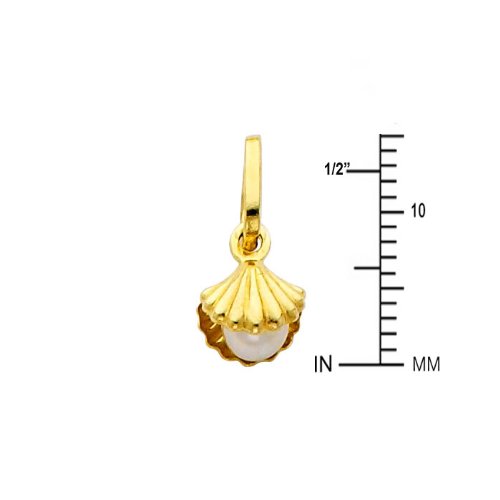 14K Yellow Gold Freshwater Cultured Pearl Shell Pendant Necklace with 0.65mm Box Chain - Elegant Jewelry Gift for Women, Perfect for Weddings, Anniversaries & Special Occasions